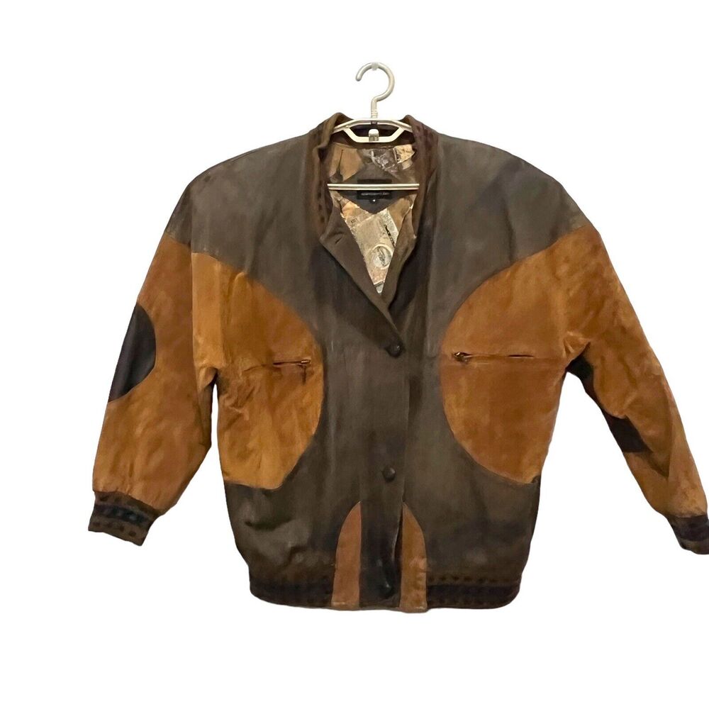 Pelle Baseball Jacket Leather Suede Colorblock Women Size Medium Vintage Retro